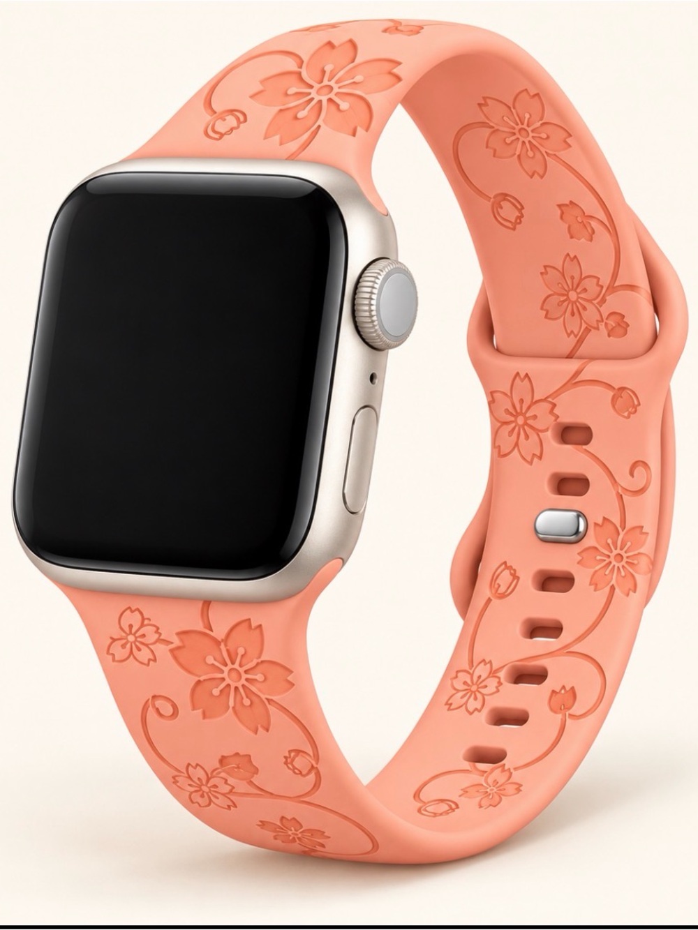 Floral Silicone Watch Band for Smartwatch - Coral